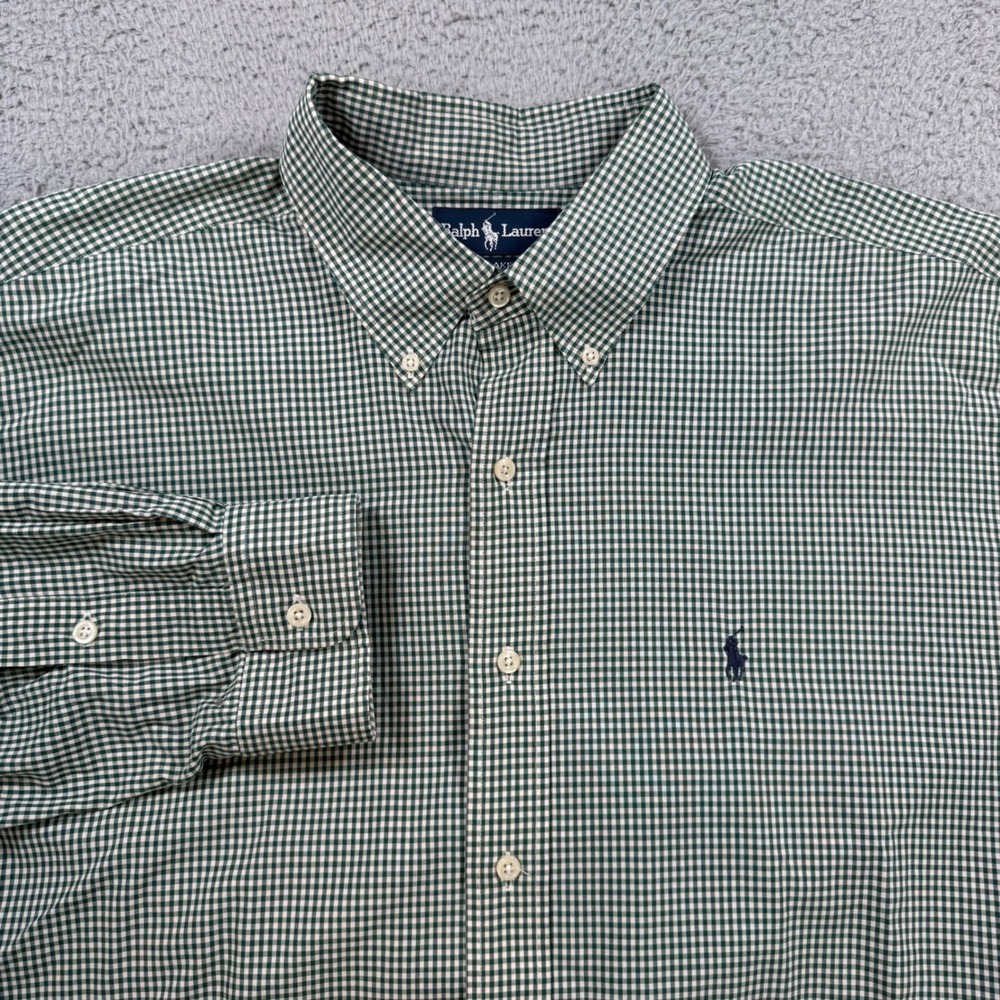 Ralph Lauren Blake Gingham Button Down Shirt Men's XXL Green Long Sleeve Cotton